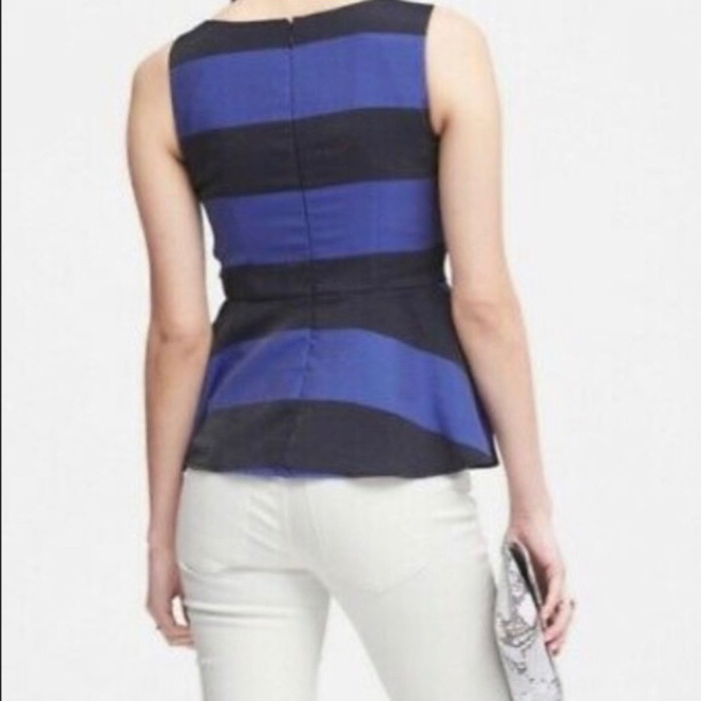 BANANA REPUBLIC Blue Striped Shimmer Peplum Sleeveless Blouse Top Size 6 Petite - Picture 7 of 16